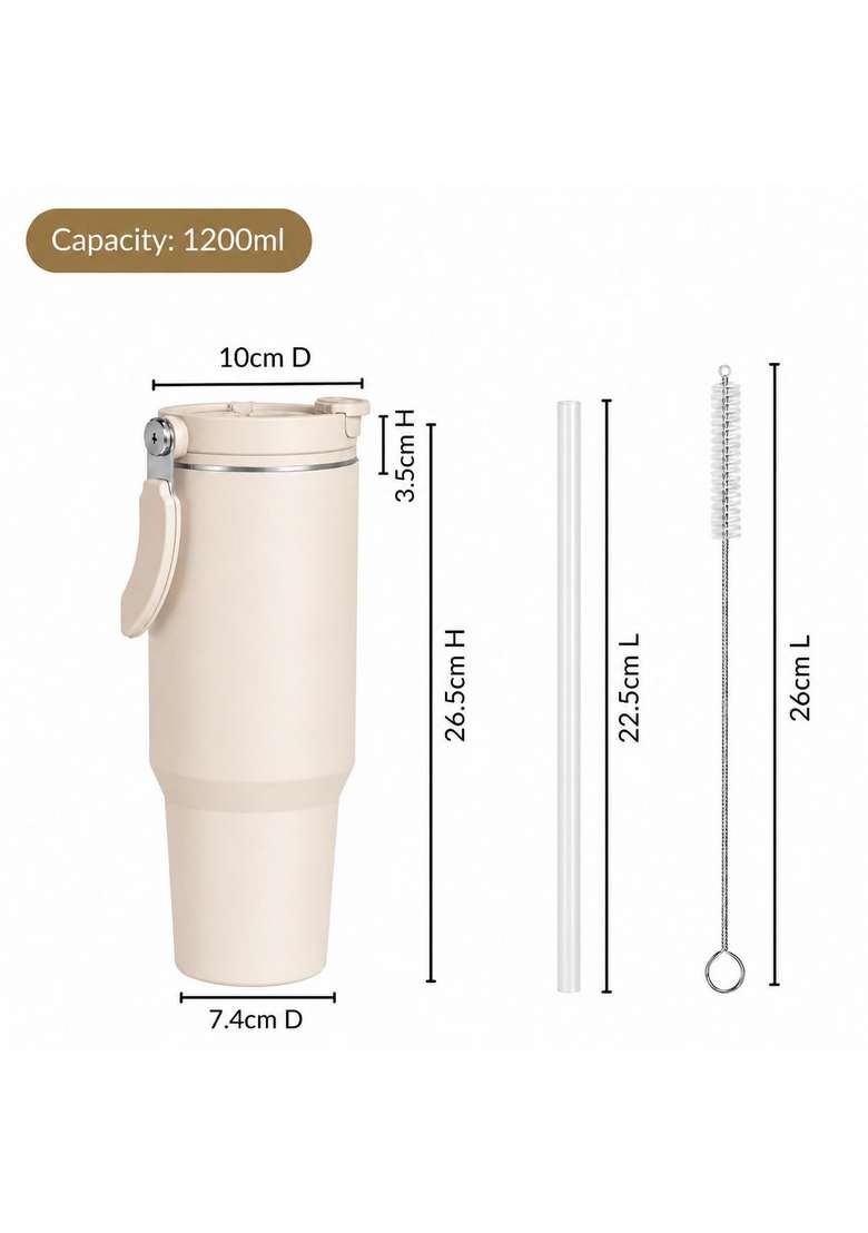 Solimo Tumbler with Straw and Top Handle | 1.2 L | 1.3 Qt | Leak Proof | Insulated - Indya