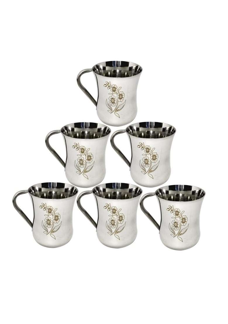 KC Stainless Steel Tea Coffee Cup | 200 ml | 6.8 fl oz | 6-Piece Set - Indya