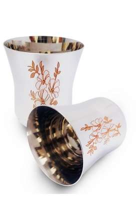 Super HK Stainless Steel Serving Drinking Glass Tumbler with Laser Floral Design | 300 ml | 10.1 fl oz