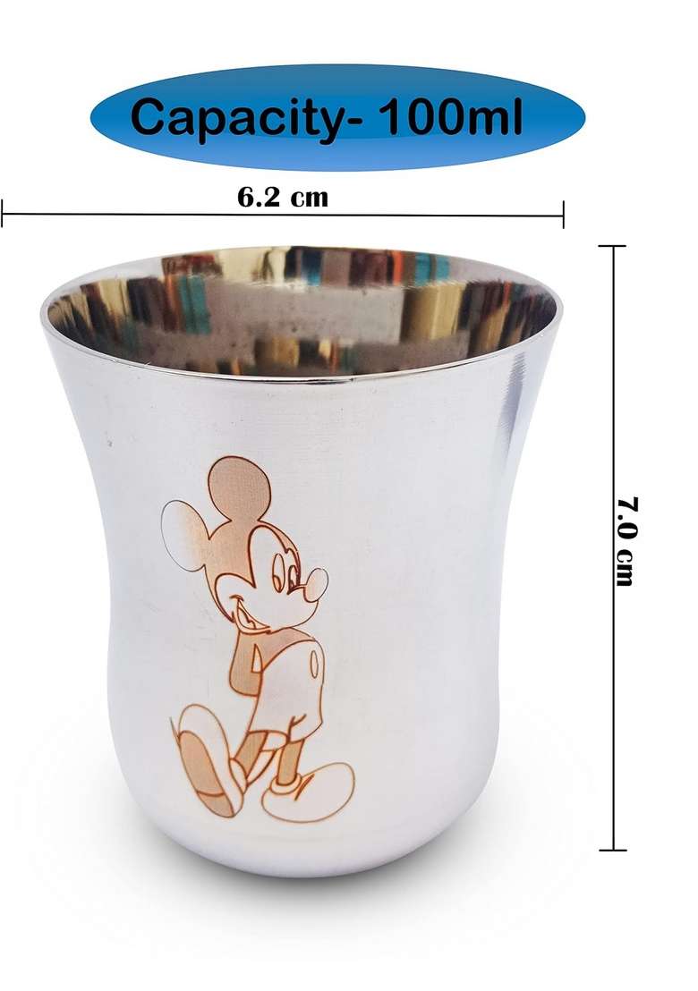 Super HK Stainless Steel Mickey Character Drinking Glass for Water Milk for Kids | 100 ml | 3.4 fl oz - Indya