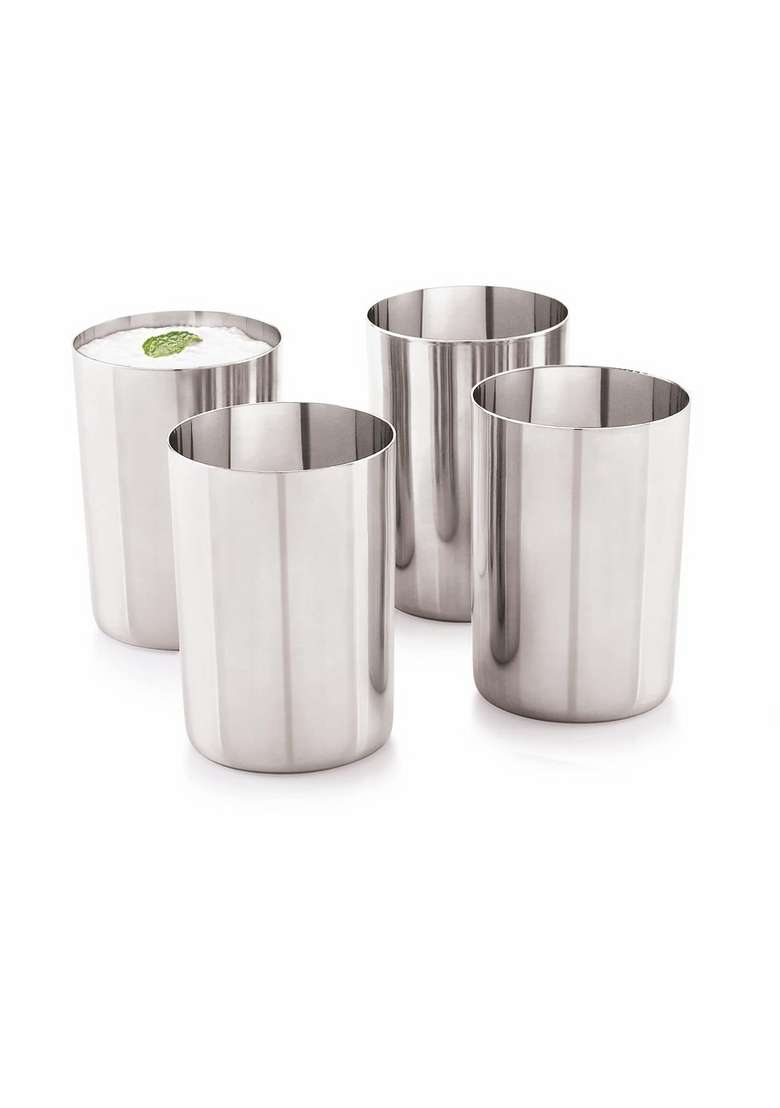 neelam Stainless Steel Glass Set | 300 ml | 10.1 fl oz | 4-Piece Set - Indya