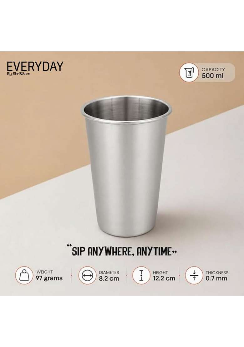 Shri and Sam Everyday Stainless Steel Camping Glass | 500 ml | 16.9 fl oz | BPA Free | Food Safe | Rust Resistant - Indya