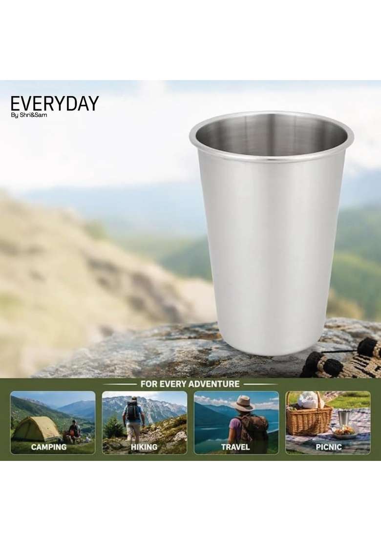 Shri and Sam Everyday Stainless Steel Camping Glass | 500 ml | 16.9 fl oz | BPA Free | Food Safe | Rust Resistant - Indya
