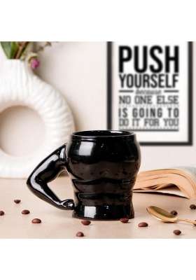 The Earth Store Black Muscle Ceramic Mugs to Gift to Best Friend | 400 ml | 13.5 fl oz | Microwave Safe