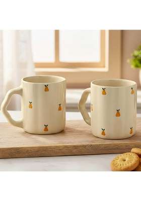 The Earth Store Cream Pear Ceramic Bowl and Coffee Mug | 250 ml | 8.5 fl oz | 2-Piece Set | Dishwasher Safe | Microwave Safe