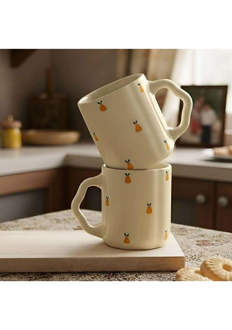 The Earth Store Cream Pear Ceramic Bowl and Coffee Mug | 250 ml | 8.5 fl oz | 2-Piece Set | Dishwasher Safe | Microwave Safe - Indya