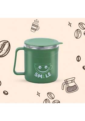 ATTRO Happy Mug Comes with Double Wall Inner Stainless Still and Lid Stylish Cup Ideal | 300 ml | 10.1 fl oz