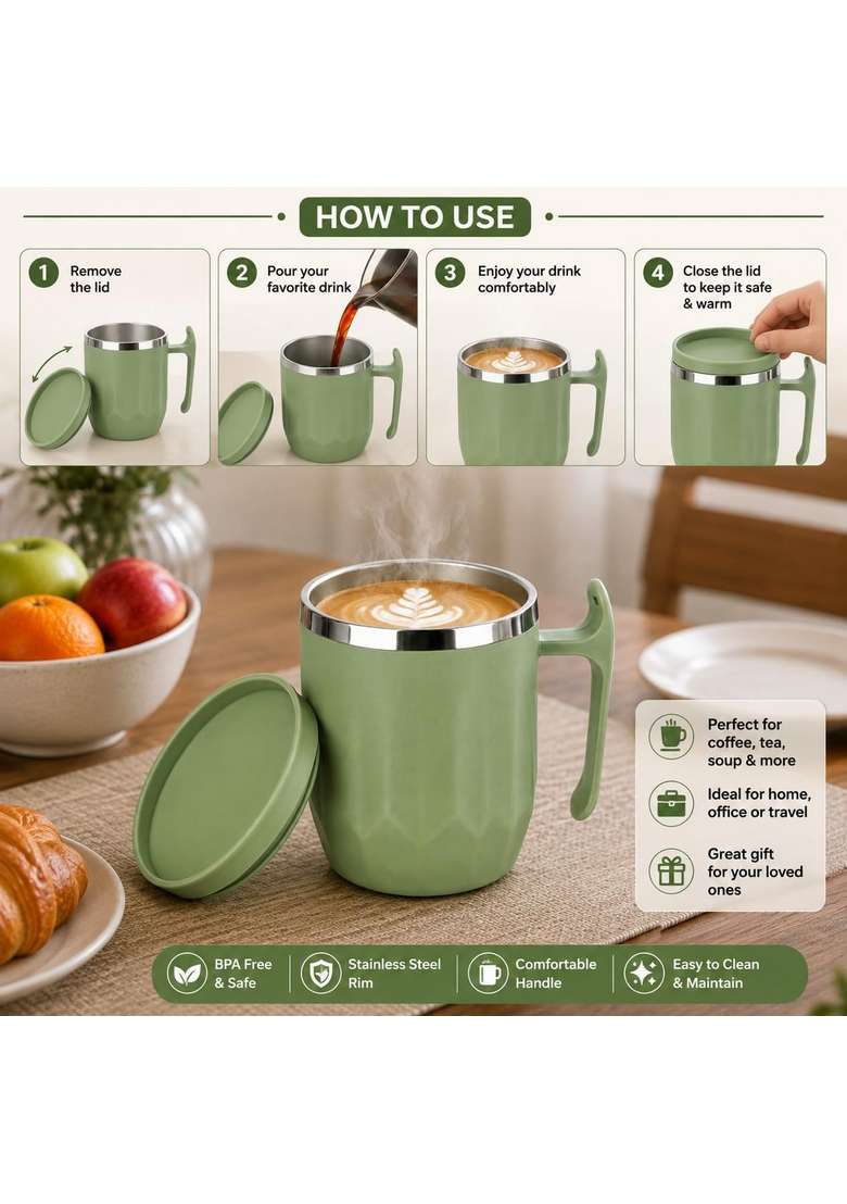 Clazkit Travel Leak Proof Coffee Mug | 300 ml | 10.1 fl oz - Indya