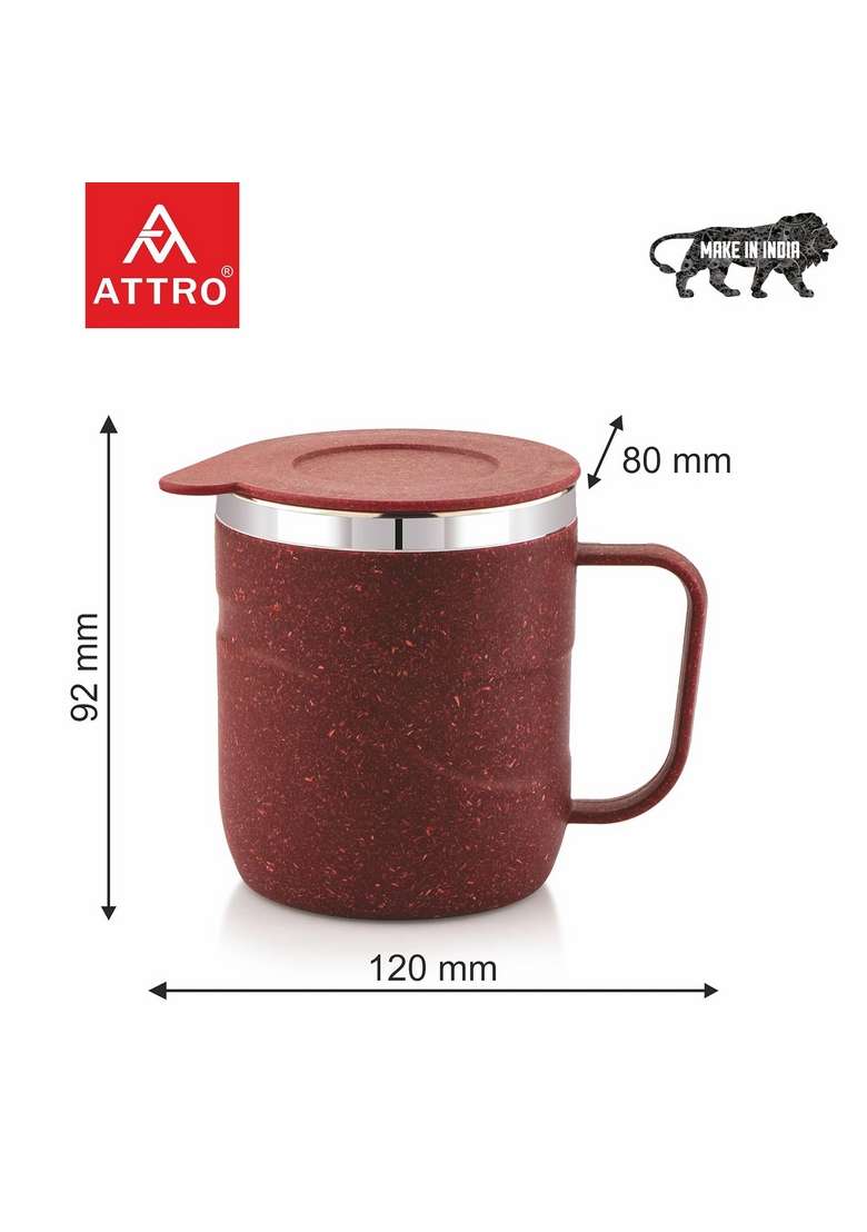 ATTRO Brew Mug Stainless Steel Inner with Eco Friendly Outer Body | 300 ml | 10.1 fl oz | Microwave Safe - Indya