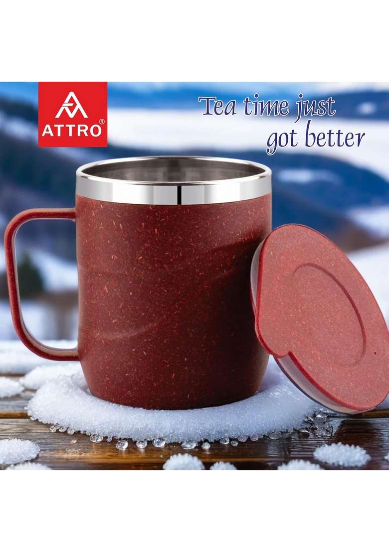 ATTRO Brew Mug Stainless Steel Inner with Eco Friendly Outer Body | 300 ml | 10.1 fl oz | Microwave Safe - Indya