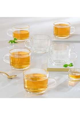 Borosil Mug Set Borosilicate Glass Cup Set for Chai | 210 ml | 7.1 fl oz | Pack of 6 | Microwave Safe