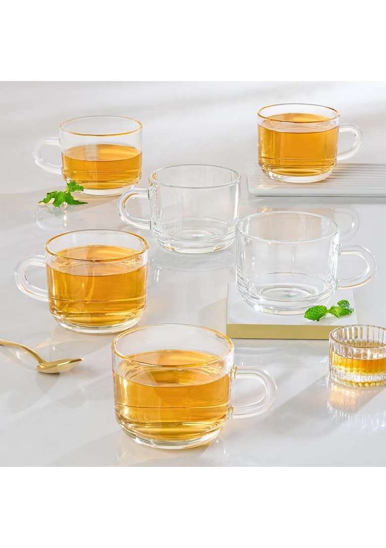 Borosil Mug Set Borosilicate Glass Cup Set for Chai | 210 ml | 7.1 fl oz | Pack of 6 | Microwave Safe - Indya