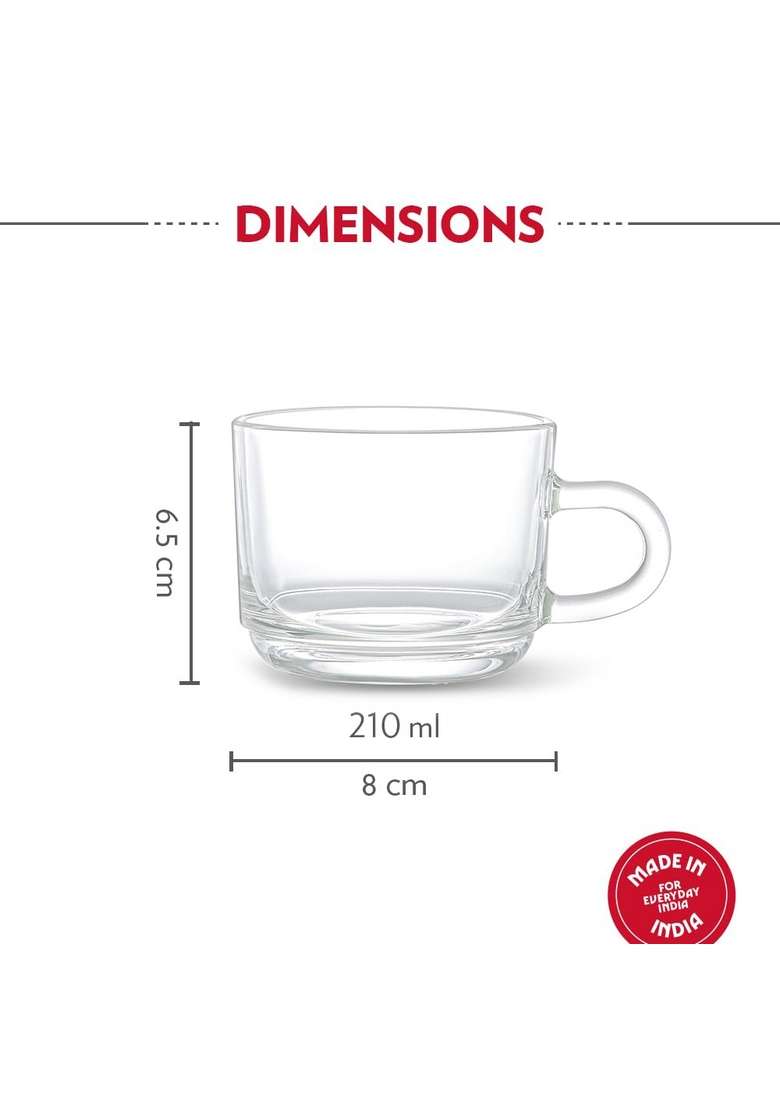 Borosil Mug Set Borosilicate Glass Cup Set for Chai | 210 ml | 7.1 fl oz | Pack of 6 | Microwave Safe - Indya