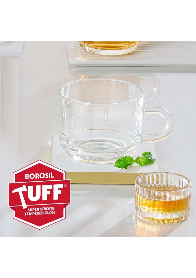 Borosil Mug Set Borosilicate Glass Cup Set for Chai | 210 ml | 7.1 fl oz | Pack of 6 | Microwave Safe - Indya