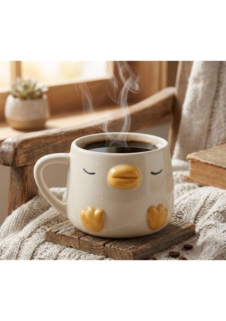 Femora Cute Ceramic Duck Face Coffee Mug | 350 ml | 11.8 fl oz - Indya
