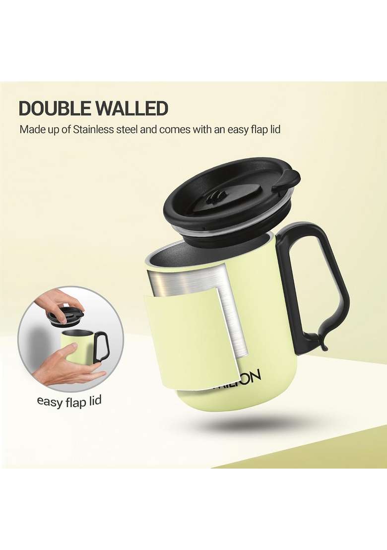 MILTON Harbor Coffee Mug 300 Double Walled Non | 300 ml | 10.1 fl oz | Insulated | With Lid - Indya