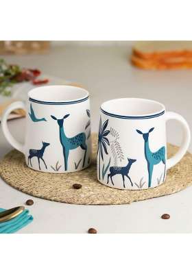 The Earth Store Stag Blue Coffee Mugs to Gift to Best Friends | 300 ml | 10.1 fl oz | 2-Piece Set | Microwave Safe