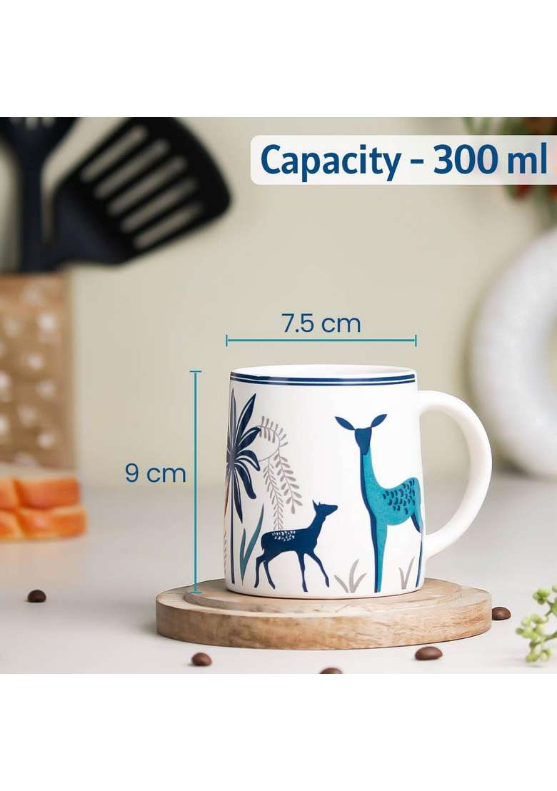 The Earth Store Stag Blue Coffee Mugs to Gift to Best Friends | 300 ml | 10.1 fl oz | 2-Piece Set | Microwave Safe - Indya
