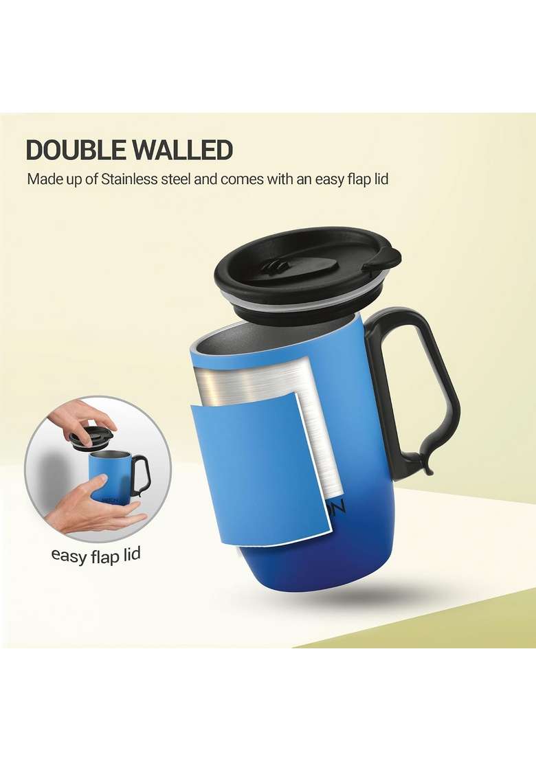 MILTON Horizon Coffee Mug 350 Double Walled Non | 350 ml | 11.8 fl oz | Insulated | With Lid - Indya