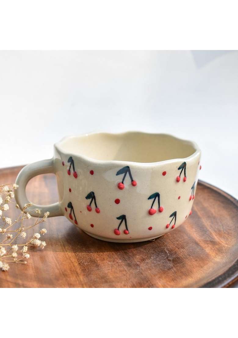 QSHI Studio Soup and Coffee Mug Merry Cherry Tea Cup | 350 ml | 11.8 fl oz - Indya