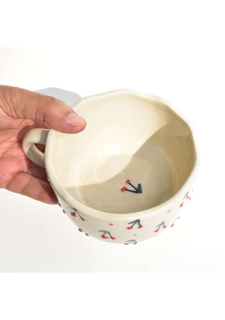 QSHI Studio Soup and Coffee Mug Merry Cherry Tea Cup | 350 ml | 11.8 fl oz - Indya