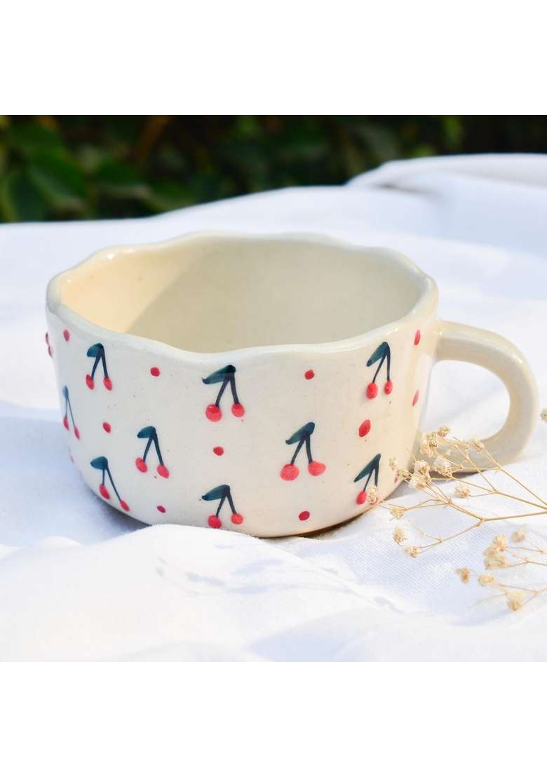 QSHI Studio Soup and Coffee Mug Merry Cherry Tea Cup | 350 ml | 11.8 fl oz - Indya