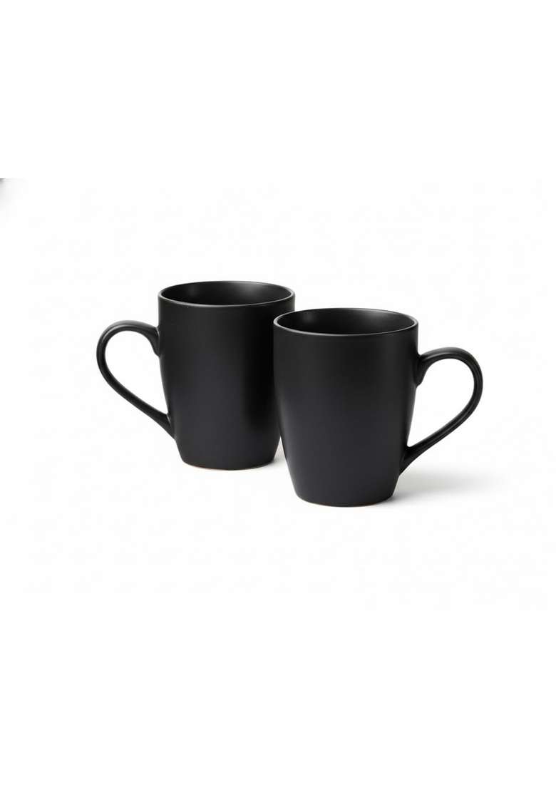 Femora Classic Black Matte Ceramic Coffee Mug | 300 ml | 10.1 fl oz | 2-Piece Set - Indya