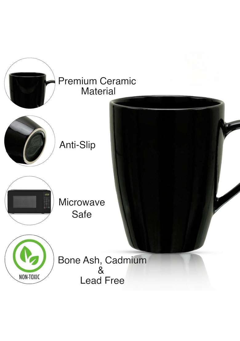 Femora Classic Black Matte Ceramic Coffee Mug | 300 ml | 10.1 fl oz | 2-Piece Set - Indya