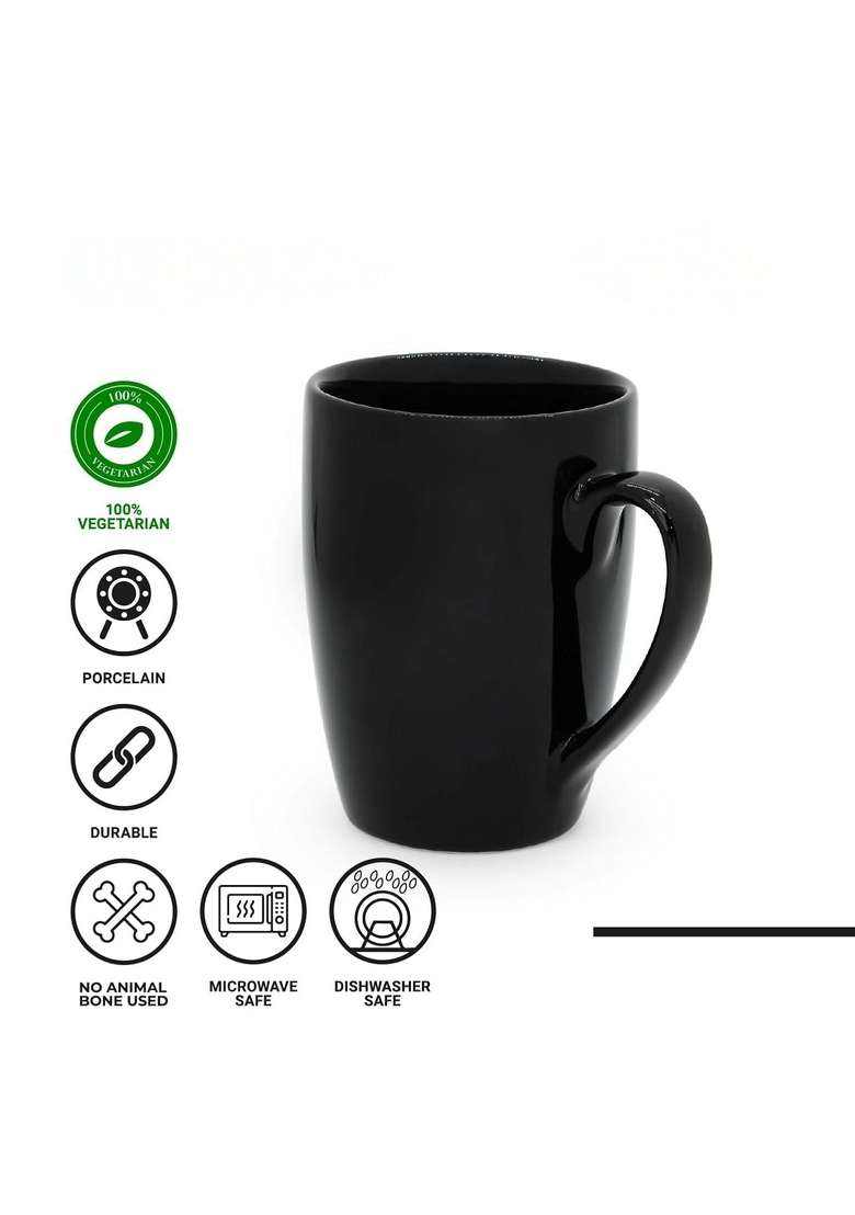 Femora Classic Black Matte Ceramic Coffee Mug | 300 ml | 10.1 fl oz | 2-Piece Set - Indya