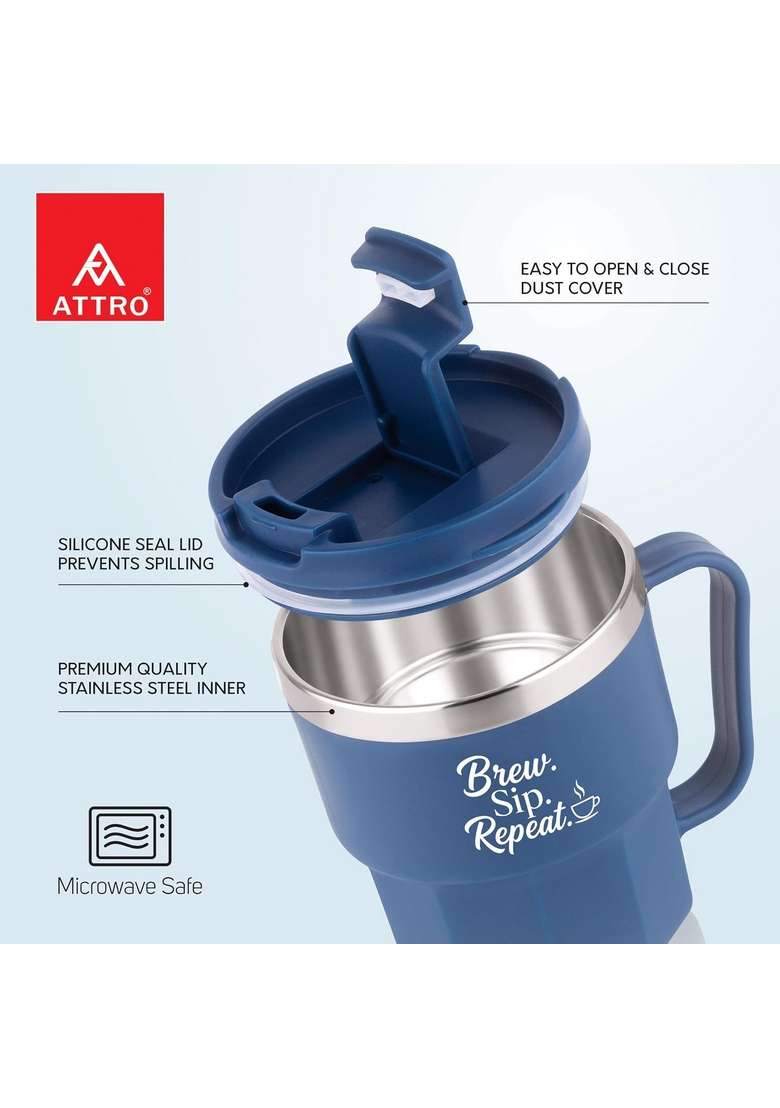 ATTRO Sipzo Double Wall Inner Steel Coffee Mug | 350 ml | 11.8 fl oz | BPA Free | Microwave Safe | Leak Proof | Food Safe - Indya