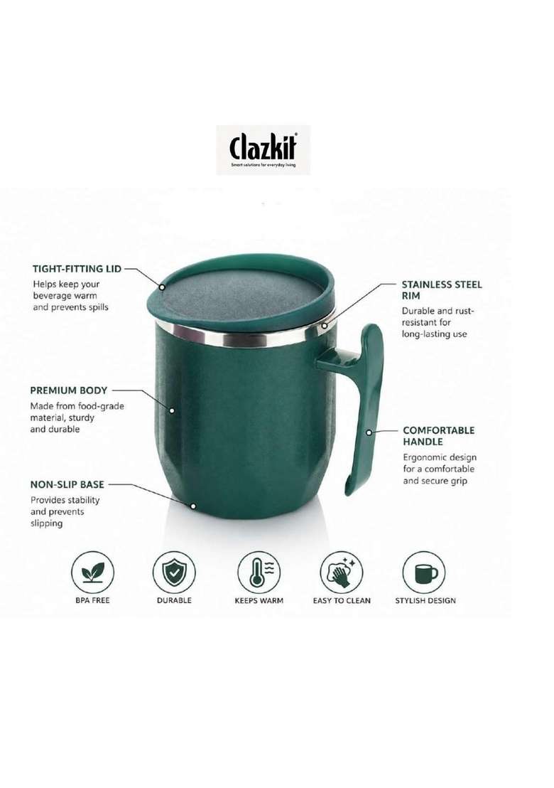 Clazkit Travel Leak Proof Coffee Mug | 300 ml | 10.1 fl oz - Indya