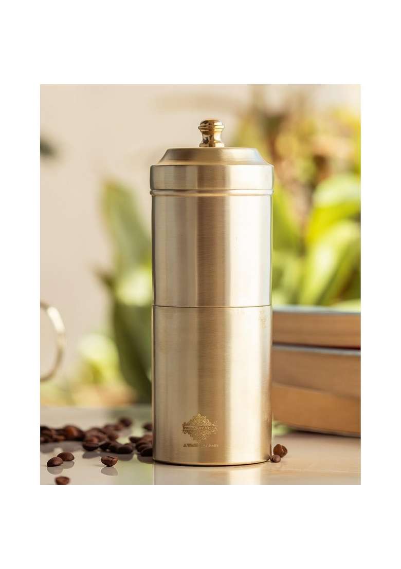 INDIAN ART VILLA Brass Coffee Set with Traditional South Dabara and Tumbler | 300 ml | 10.1 fl oz - Indya