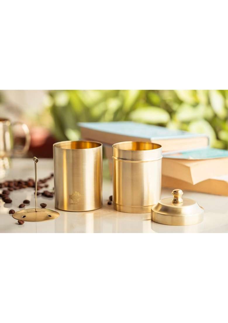 INDIAN ART VILLA Brass Coffee Set with Traditional South Dabara and Tumbler | 300 ml | 10.1 fl oz - Indya