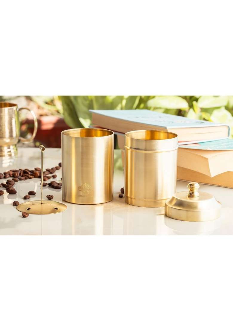 INDIAN ART VILLA Brass Coffee Set with Traditional South Dabara and Tumbler | 300 ml | 10.1 fl oz - Indya