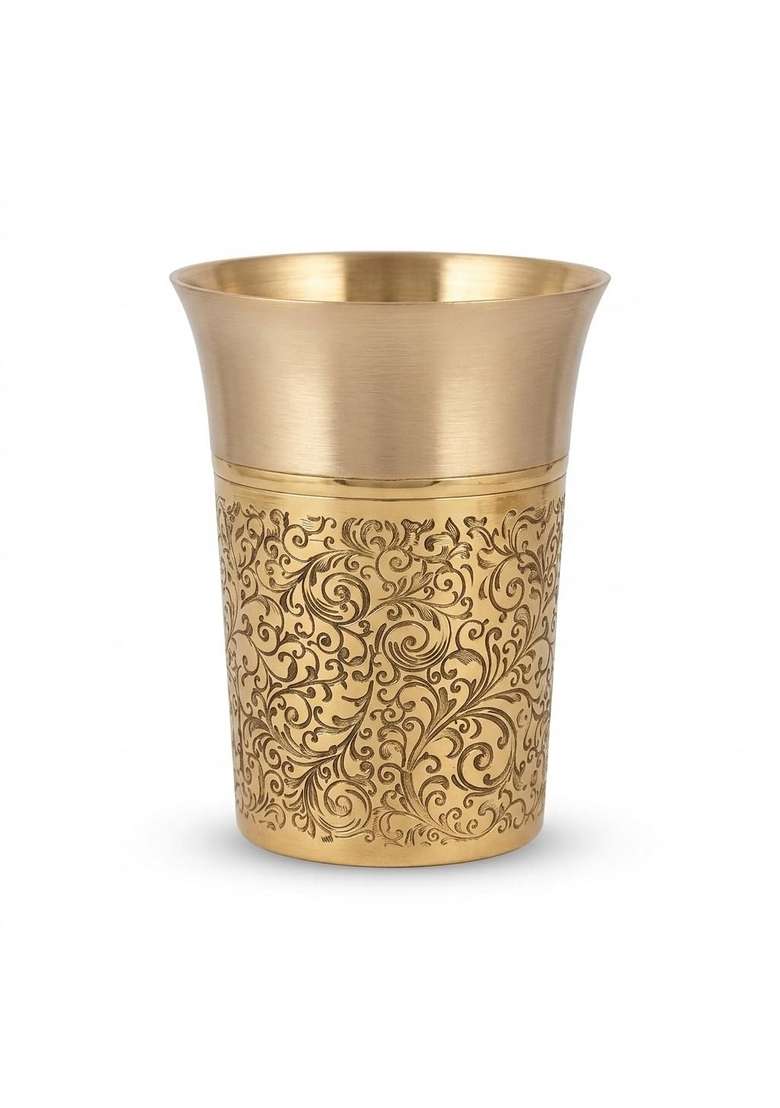 Copper-Master Pure Brass Heritage Pari Engraved Water Tumblers - Indya