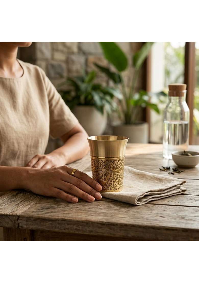 Copper-Master Pure Brass Heritage Pari Engraved Water Tumblers - Indya
