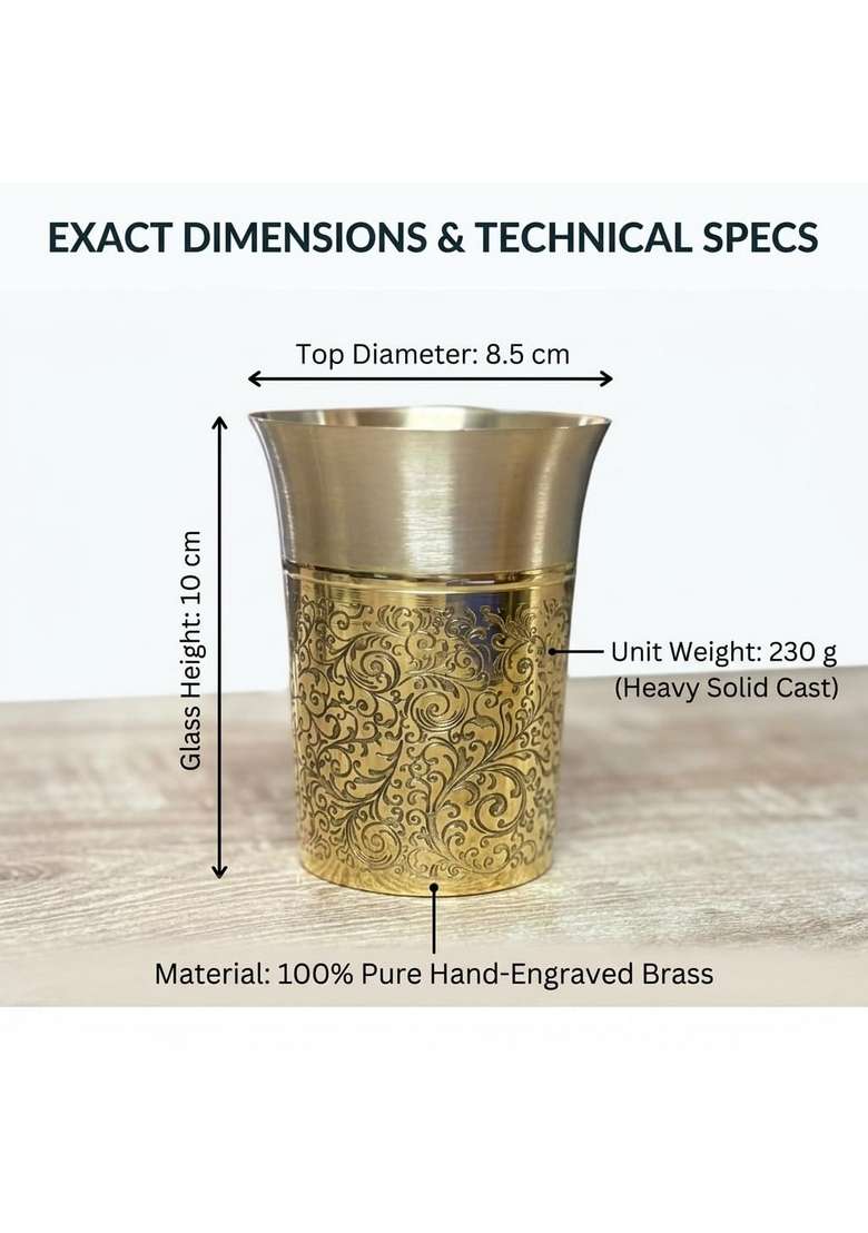 Copper-Master Pure Brass Heritage Pari Engraved Water Tumblers - Indya