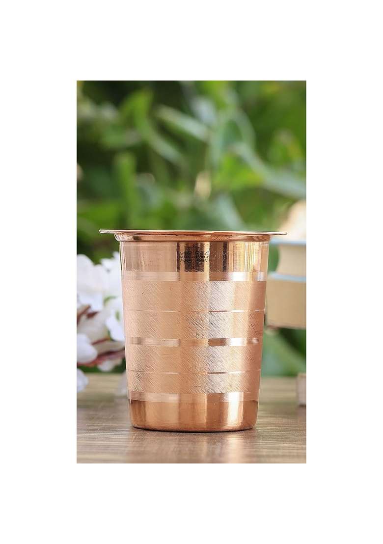 INDIAN ART VILLA Copper Glass Tumbler Cup with Lid Set | 300 ml | 10.1 fl oz - Indya