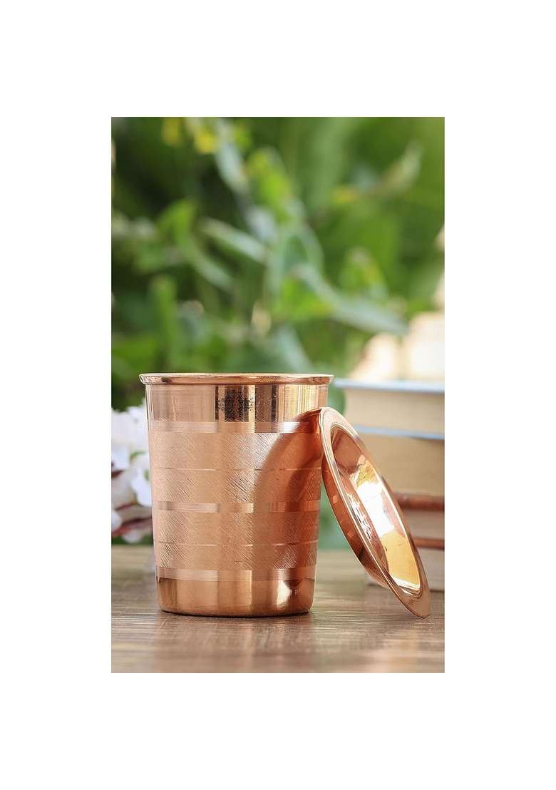 INDIAN ART VILLA Copper Glass Tumbler Cup with Lid Set | 300 ml | 10.1 fl oz - Indya
