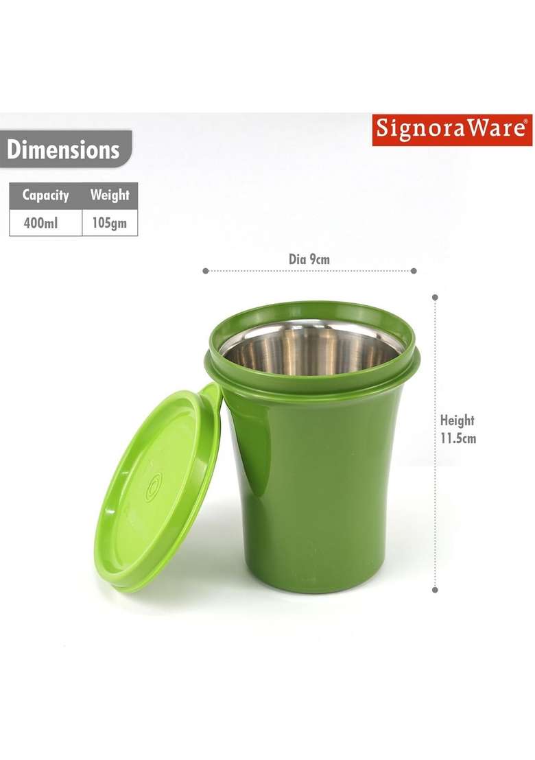 SIGNORA WARE SignoraWare Monarch Stainless Steel Tumbler | 400 ml | 13.5 fl oz | Leak Proof - Indya