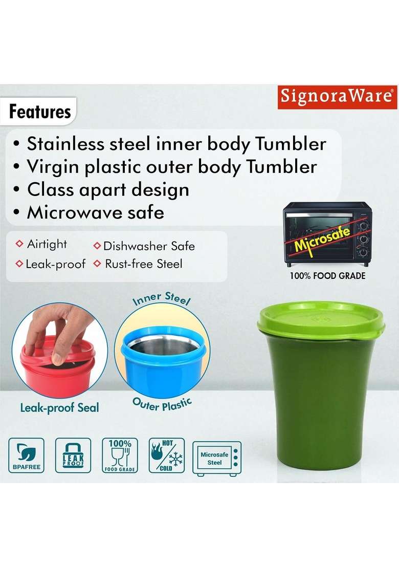 SIGNORA WARE SignoraWare Monarch Stainless Steel Tumbler | 400 ml | 13.5 fl oz | Leak Proof - Indya