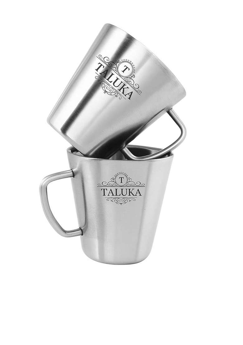 Taluka With T Logo Taluka Stainless Steel Coffee Mug Double Wall Insulated Tea Cup | 400 ml | 13.5 fl oz | Pack of 2 - Indya