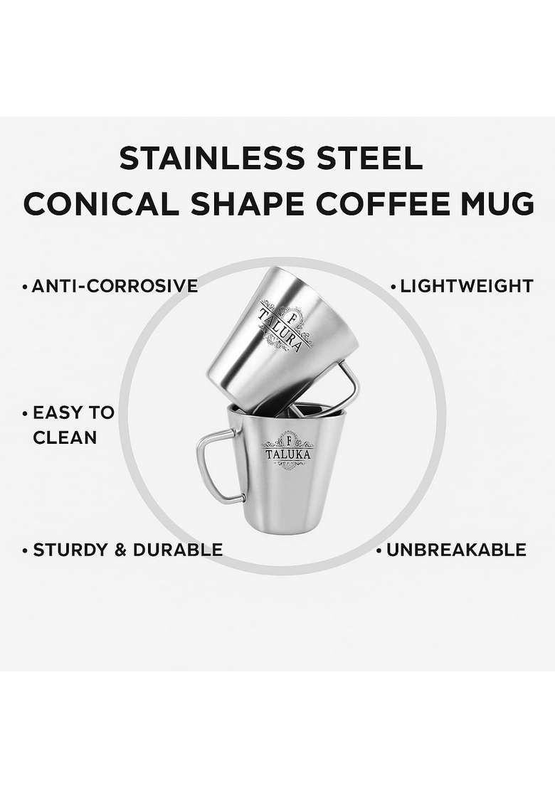 Taluka With T Logo Taluka Stainless Steel Coffee Mug Double Wall Insulated Tea Cup | 400 ml | 13.5 fl oz | Pack of 2 - Indya