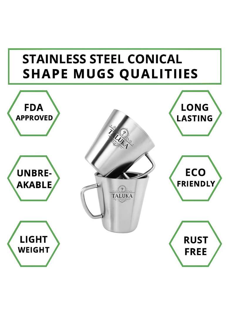 Taluka With T Logo Taluka Stainless Steel Coffee Mug Double Wall Insulated Tea Cup | 400 ml | 13.5 fl oz | Pack of 2 - Indya