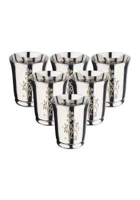 KC Stainless Steel Water Glasses Pari Design with Laser Flower Design | 350 ml | 11.8 fl oz | 6-Piece Set