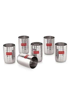 HAZEL Stainless Steel Glasses for Water and Juice | 350 ml | 11.8 fl oz | 6-Piece Set | Dishwasher Safe | Hammered Finish