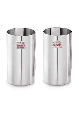 MARWALL Stainless Steel Wide Mouth Long Glass- Capacity Each | 400 ml | 13.5 fl oz | Pack of 2
