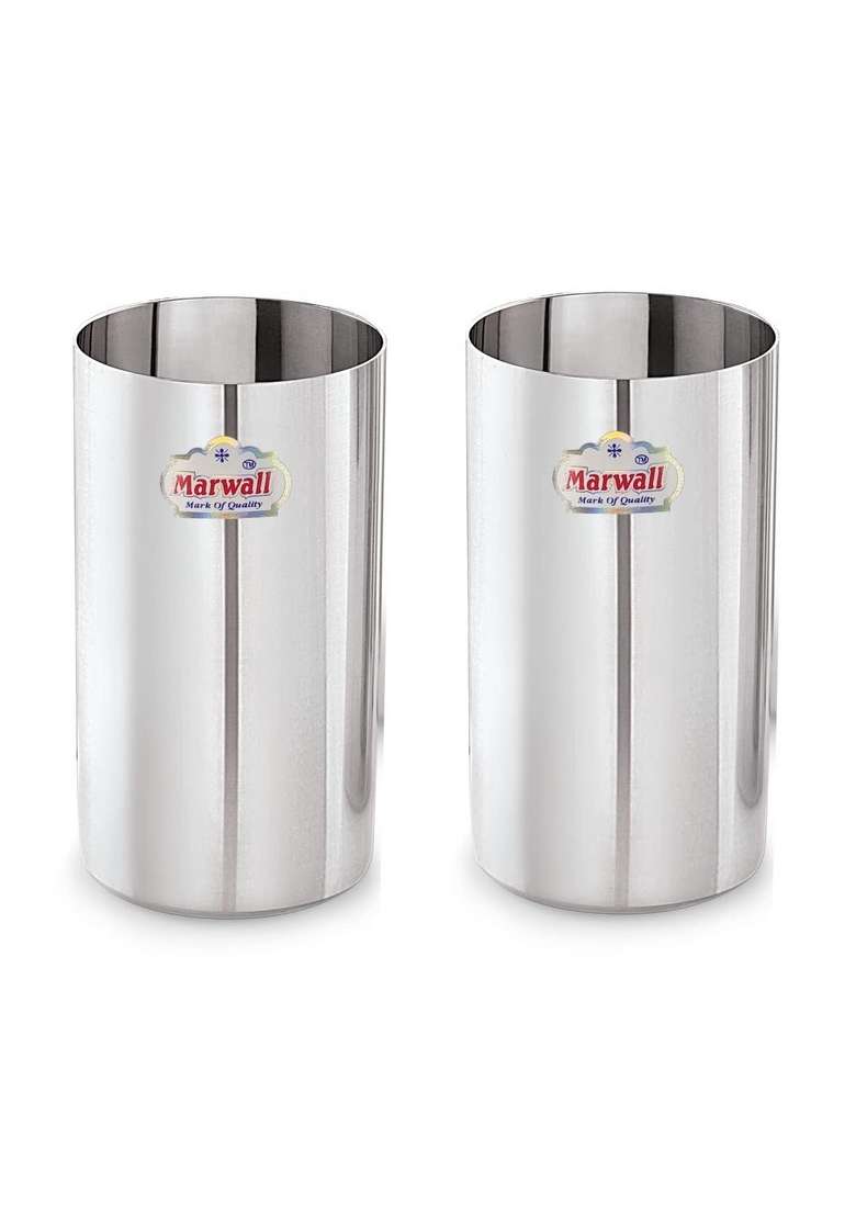 MARWALL Stainless Steel Wide Mouth Long Glass- Capacity Each | 400 ml | 13.5 fl oz | Pack of 2 - Indya