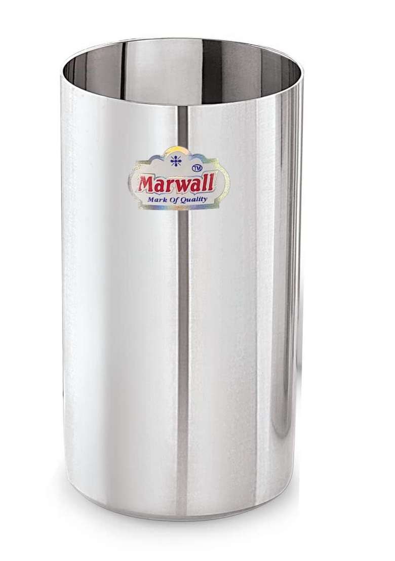 MARWALL Stainless Steel Wide Mouth Long Glass- Capacity Each | 400 ml | 13.5 fl oz | Pack of 2 - Indya