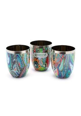 coconut Stainless Steel Mystic Color Glass | 300 ml | 10.1 fl oz | Pack of 3